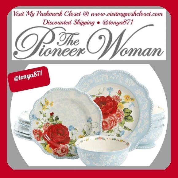🦋 New Pioneer Woman Sweet Rose Dinnerware Set - 12-Piece Set - Picture 1 of 8